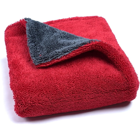 Car Drying Towel, Premium Microfiber Towels for Cars, 1000GSM, Edgeless Twisted Loop Design, No Streaks, Scratches, or Water Spot, Absorbent Wash Towel, 18" x 24" (Red&Grey)