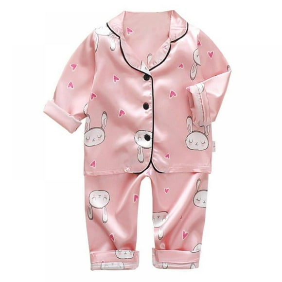 Kids Long Sleeve Pajama Sets Children Tops+Pants Pajamas Sleepwear Silk Pyjamas Setss