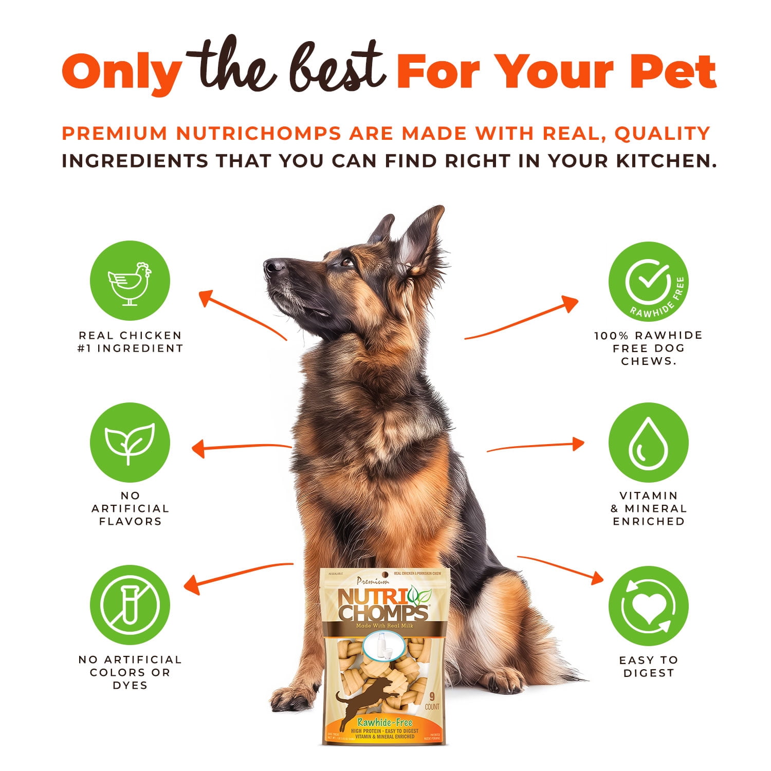 Nutri Chomps Milk Flavor Premium Rawhide-Free Knotted Dog Chews 4 inch 9 Count