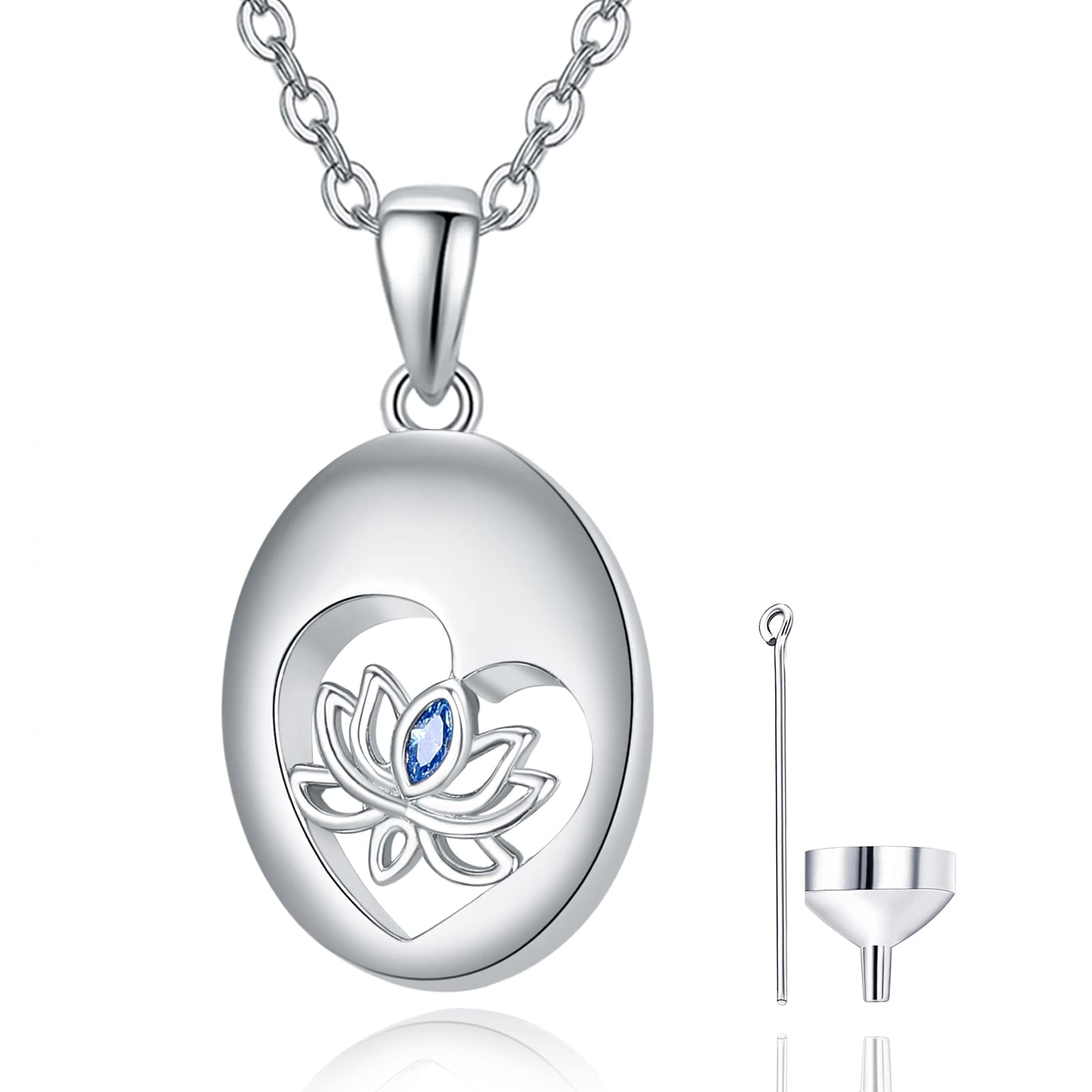 TANGPOET Lotus Urn Necklace for Ashes for Women 925 Sterling Silver Oval Memorial Cremation Pendant Necklaces Ash Keepsake Jewelry