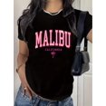 thumbnail image 1 of Women'S Malibu California Vintage T-Shirt, Polyester 100% Knit Fabric, Crew Neck, Short Sleeve, Geometric-Pattern, Summer Casual Tee, 200g/m² - Regular Fit, 1 of 6