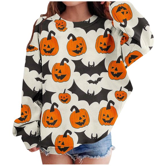 Hellosay Toddler Halloween Clothes Pumpkin Fleece Holiday Tops Pullover Festival Bat Tops Winter Happy Funny Streetwear