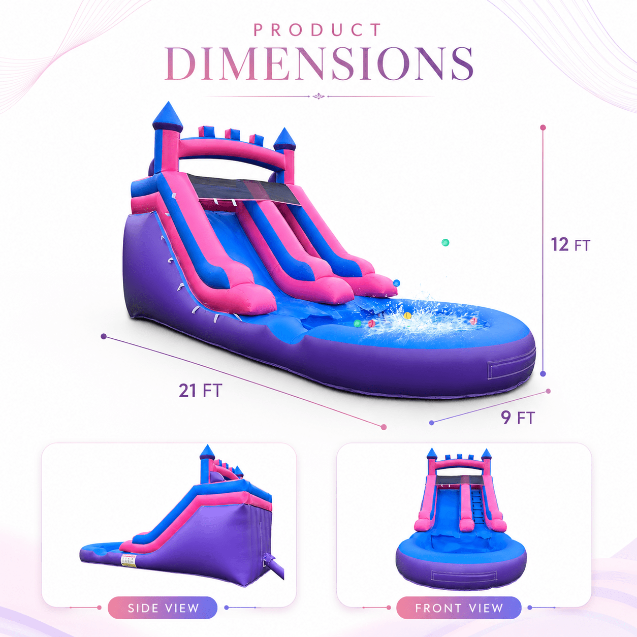 13' x 21' Commercial Water Slide with Splash Pool and Air Blower (Purple&Pink)