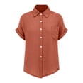 thumbnail image 3 of Outfmvch Linen Shirts Women Cotton Linen Button Down Shirt Women Lapel Gauze Tops Cotton Gauze Tops Womens 3/4 Sleeve Button Down Shirts Brown 3XL, 3 of 8