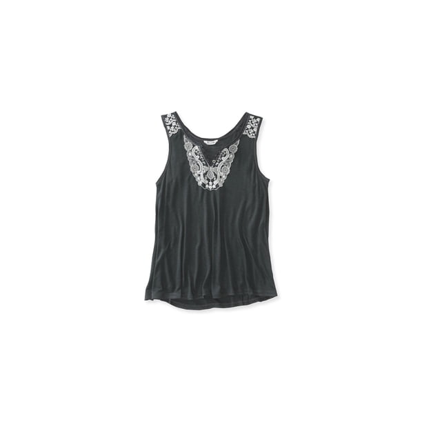 Aeropostale Womens Sheer Lacey Slub Tank Top, Gris, X-Large Aeropostale Camiseta sin mangas