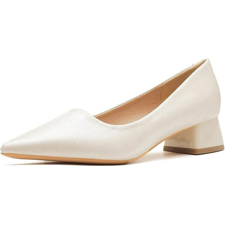 Women s Bow Chunky Heel Dress Pumps Fashion Pointed Toe Slip-On Mid Block Heel Office Work Formal Shoes Grace Party Prom Bridal Shoes