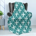 thumbnail image 4 of Abstract Soft Flannel Fleece Throw Blanket, Retro Architecture Style Modern Trippy Maze Form Urban Graphic, Cozy Plush for Indoor and Outdoor Use, 70" x 90", Turquoise Teal White, by Ambesonne, 4 of 5