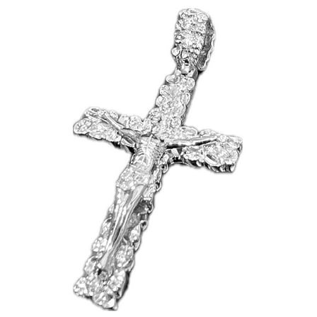 Real Solid 925 Sterling Silver Nugget Jesus Crucifix Cross Flooded Out CZ Iced Pendant