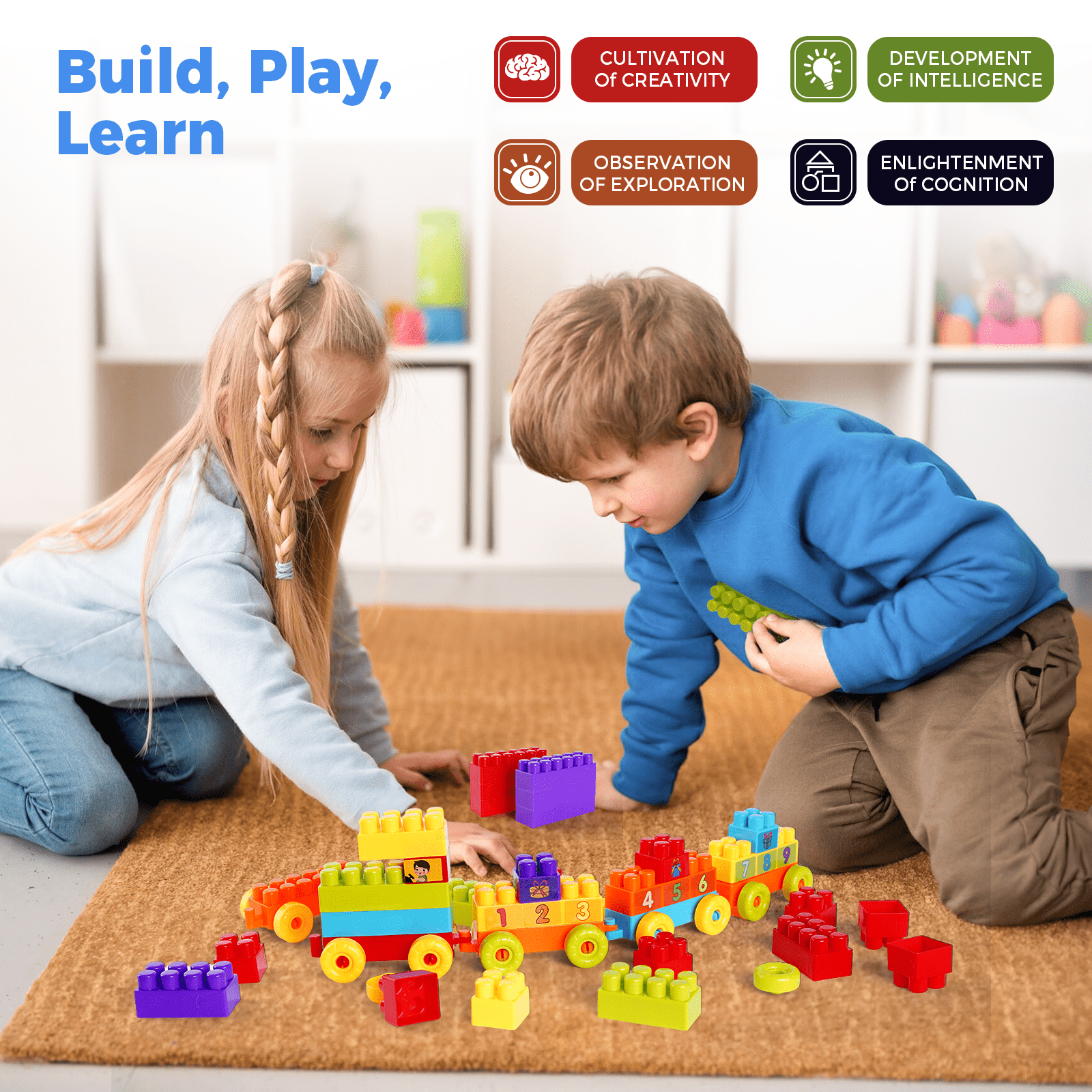 Building Blocks for Kids Toddlers, 370 Pcs Large Classic Building Bricks Blocks Set, Basic STEM Toys Birthday Gift for Kids Age 3+