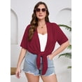thumbnail image 5 of SHOWMALL Women's Plus Size Short Sleeve Shrugs & Boleros, Wine Red 5X Open Front Lightweight Cardigan Kimono Jacket for Spring Summer Fall, 5 of 7