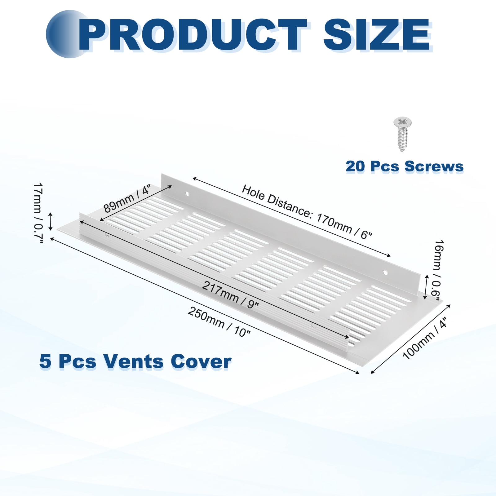 Uxcell 10 x 4 Inch Door Air Vent Cover, 5 Set Heavy Duty Aluminum Grille Ventilation Cover Louvered with 20 Mounting Screws for Cabinet Wardrobe Door, Grey