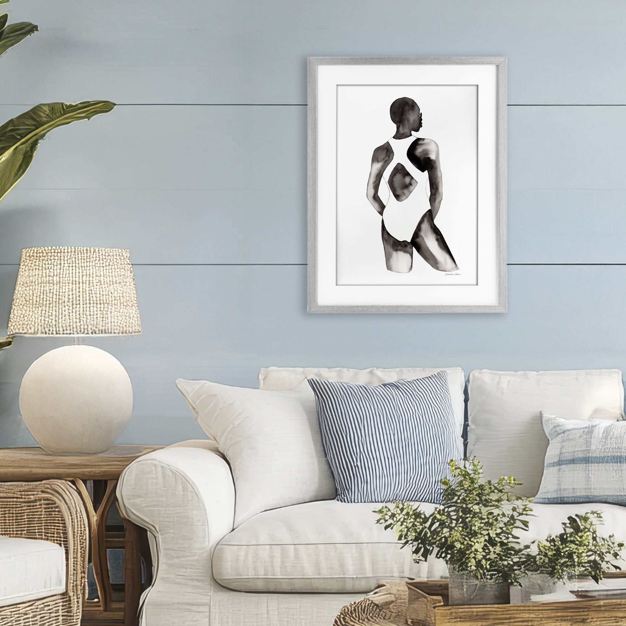 Stupell Industries Beach Day Swimsuit Silhouette Gray Framed Print Under Glass, design by Simone Elum