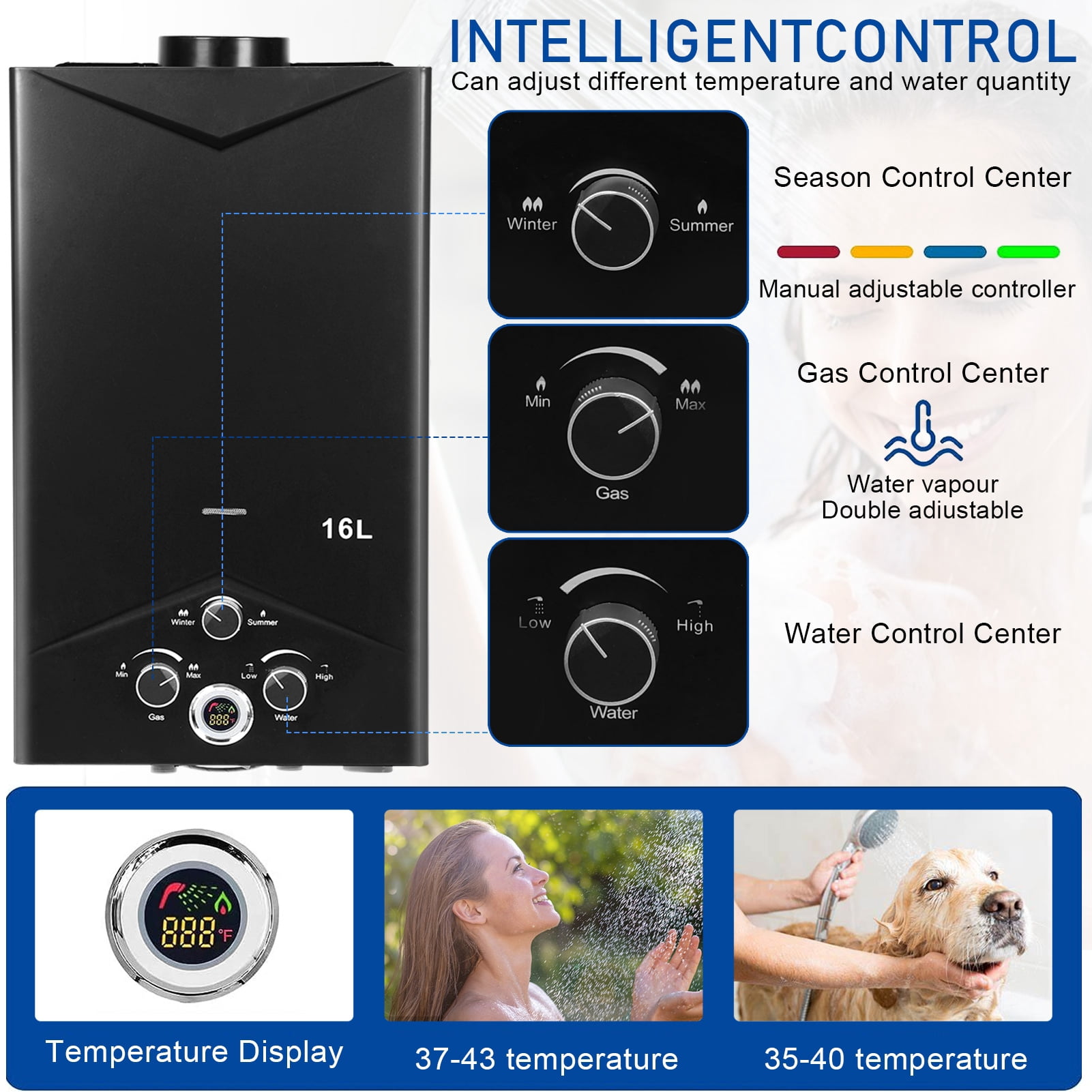 JNXYL Natural Gas Tankless Water Heater, Indoor Max 4.21GPM 16L Instant Hot Water Heater