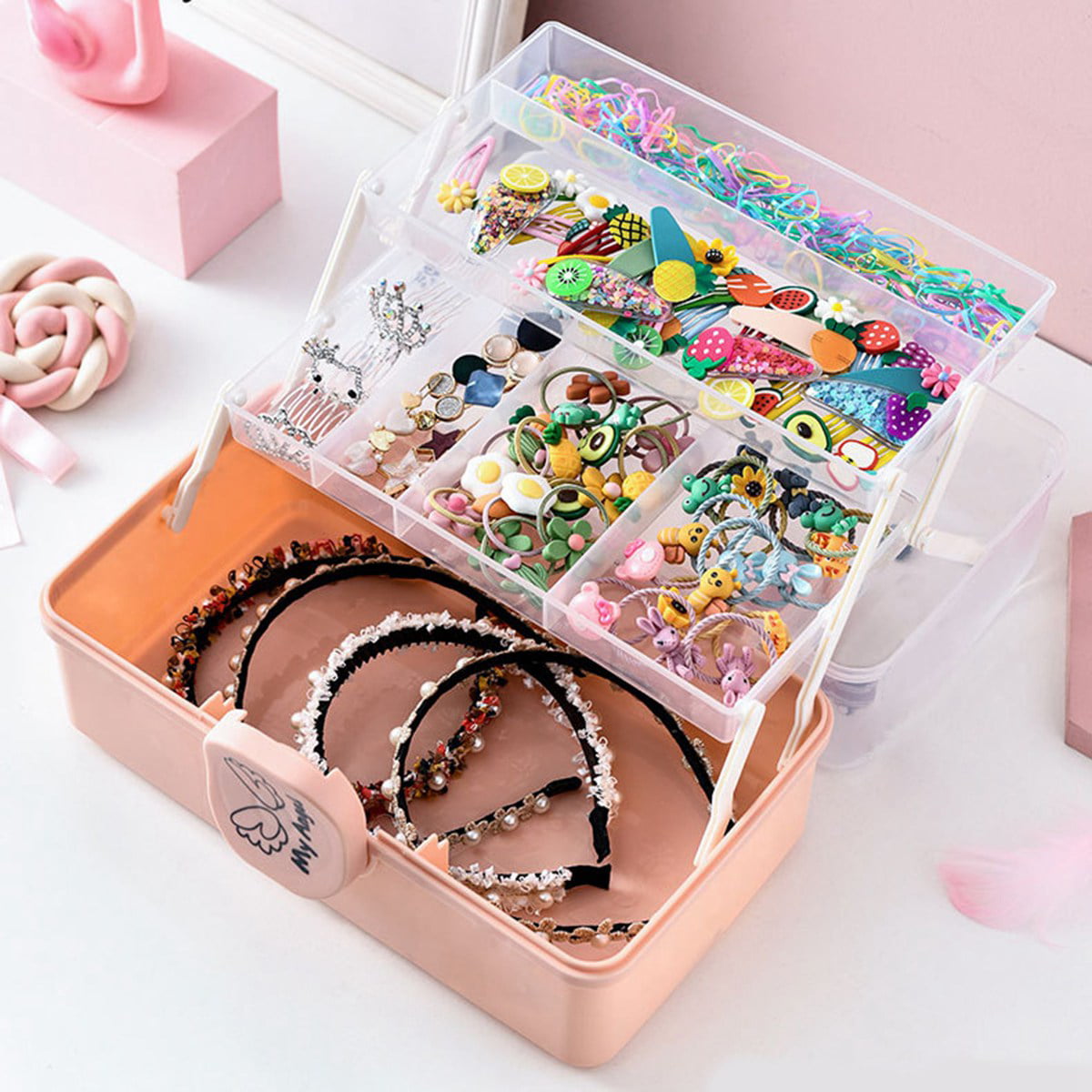 Children's Cute Storage Box Jewelry Hair Accessories Girl Hair Card  Headwear Hair Clip Head Rope Princess Jewelry Box Organizer