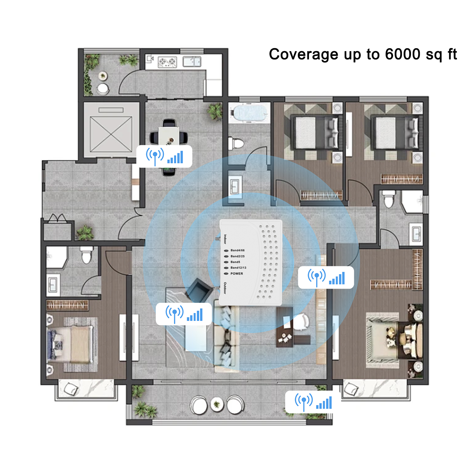 AmsignalBars Cell phone booster, Cell Phone Signal Booster with 2 Indoor Antennas for Band 66/2/4/5/12/17/13/25,Up to 6000 Sq.Ft,Boost 4G 5G LTE Data, FCC Approved