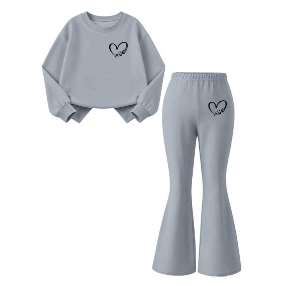 Cethrio Girls Fashion Outfit Sets, Micro‑fleece Lined 2 Piece Outdoor Long Sleeve Girls' Clothing Sets Size 14 Gray