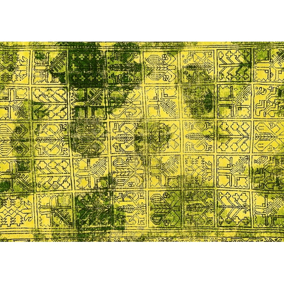Ahgly Company Machine Washable Indoor Rectangle Abstract Yellow Modern Area Rugs, 5' x 7'