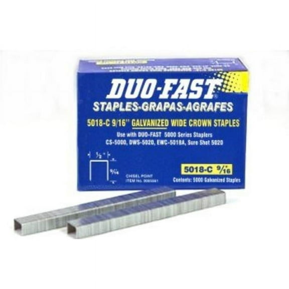 1/2" X 9/16" Length, 5000 Pack 20-Gauge Galvanized Staple Duo-Fast Staples 5561