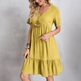 thumbnail image 2 of Summer Solid Dresses for Women 2026 Short Sleeve v Neck Mini T Shirt Dress - Midi Dress Flowy Pleated Beach Sundress - Summer Trendy Vacation Beach Dress Yellow XL, 2 of 8
