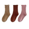 thumbnail image 2 of ZACPNCV 3PC Baby Girls Socks Vintage Frilly Ankle Crew Ribbed Dress Socks Burgundy 1-3 Years, 2 of 6