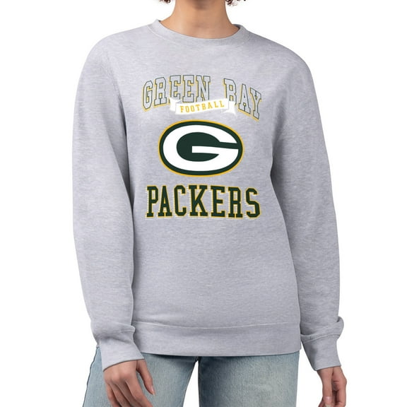 Women's G-III 4Her by Carl Banks Heather Gray Green Bay Packers Team Logo Graphic Tri-Blend Pullover Sweatshirt