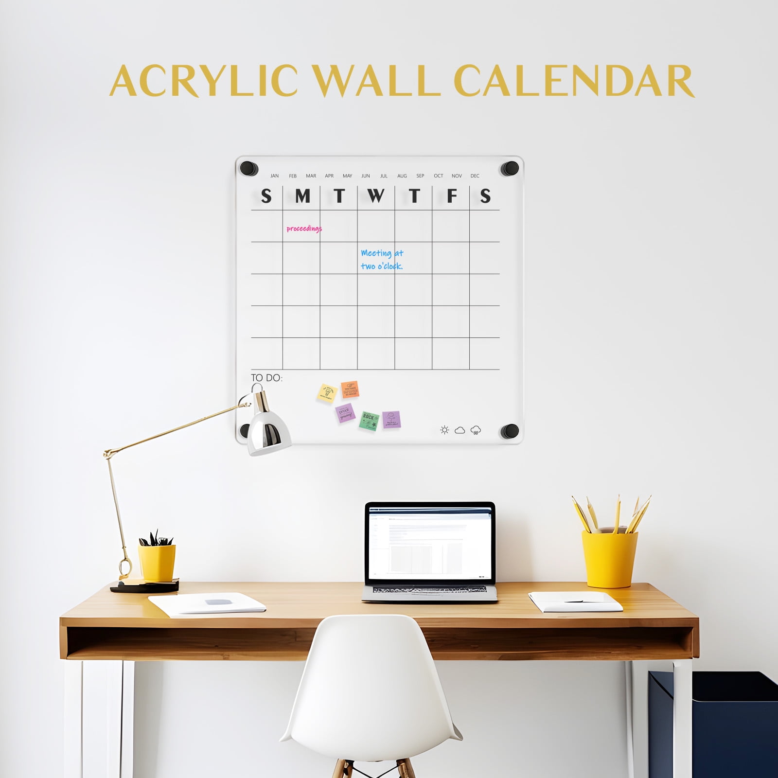 DOLLAR BOSS Reusable Acrylic Wall Calendar Clear Acrylic Monthly Wall Mounted Calendar Non-Magnetic 12"x12" Month Planner Memo Board for Home, Office, School, Task Organizer
