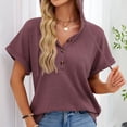 thumbnail image 6 of Yigetop Short Sleeve Sweatshirt Women's Summer Hoodies Short Sleeve Button V Neck Lightweight Drawstring Hoodies Summer Hoodies for Women Brick Red L, 6 of 8