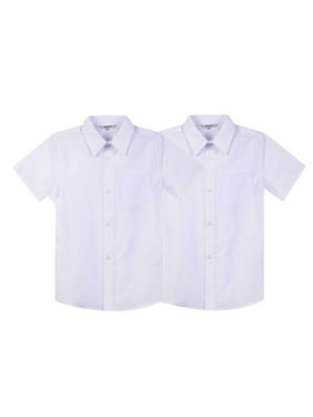 Bienzoe Boy's School Uniform Short Sleeve Oxford Shirt 2Pcs Pack White 10
