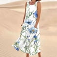 thumbnail image 1 of LSLJS Robe Longue Sans Manches en Coton et Lin à Col Rond Imprimée avec Poche, Robe d'Été de Plage, 1 of 5