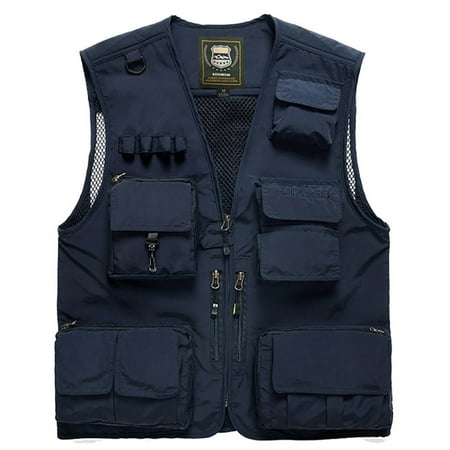 Aayomet Men s Running Vest Pofessional Emergency Field Fishing Multi Pocket Vest (Navy XXL)