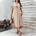 thumbnail image 3 of Women's Spring/Summer Casual V Neck Solid Color Loose Fit Plus Size Dress Womens plus Size Dinner Dresses Skater Dresses for Women plus Sizes Short plus Size Dress 2x Dress for Women plus Size plus, 3 of 6