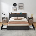 thumbnail image 2 of Twin/Full/Queen/King Size Bed Frame with 2 Storage Drawers and Charging Station, Rustic Upholstered Linen Platform Bedframe with Storage Headboard, Heavy Duty, Easy to Assemble, No Box Spring Needed, 2 of 6