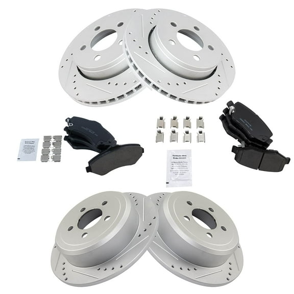 TRQ Front and Rear Performance Brake Pad & Rotor Kit Brake Pads Brake Rotors Set Ceramic Premium G-Coated Fits Select 2007-2011 Dodge Nitro 2008-2012 Jeep Liberty