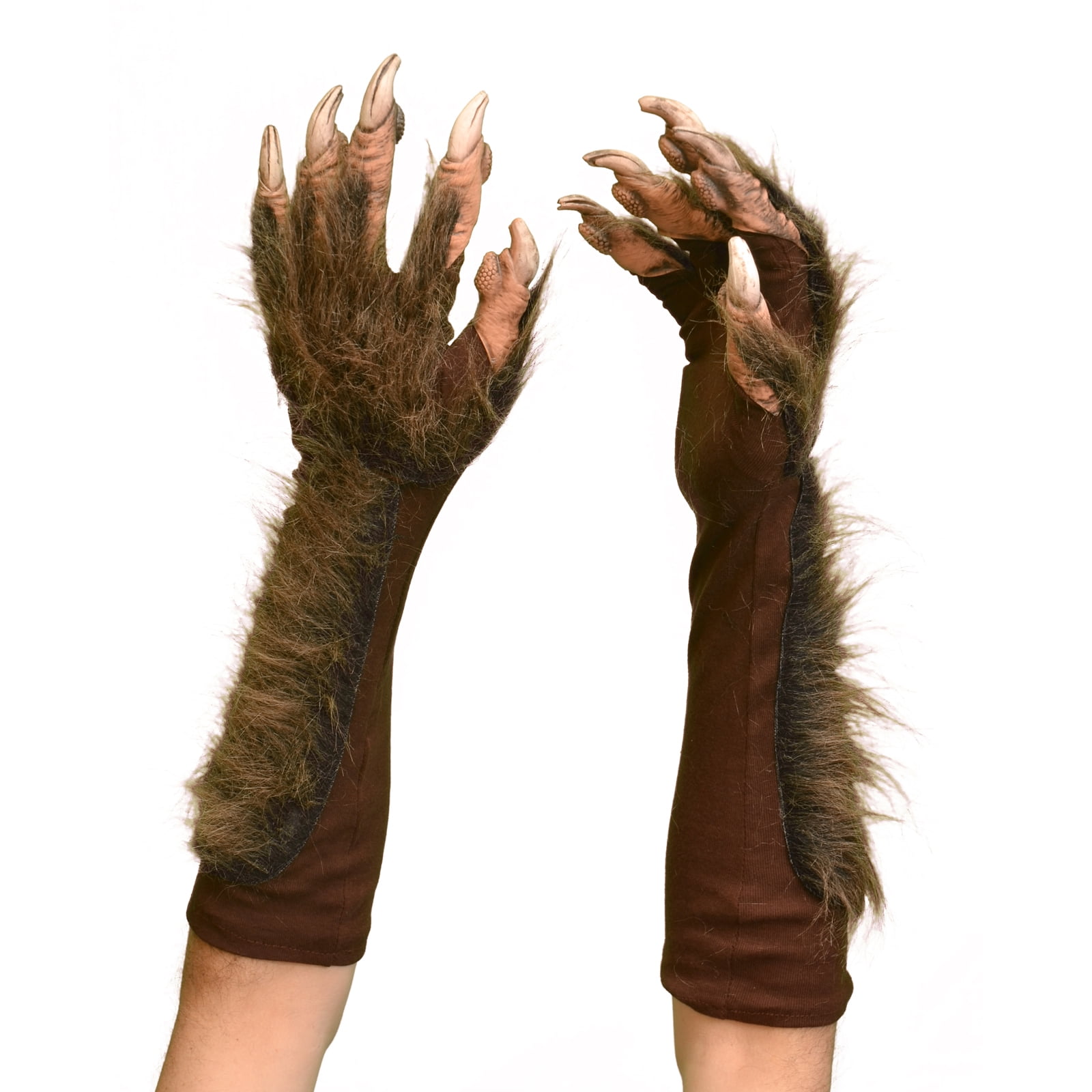 Brown Werewolf Furry Gloves Wolf Fur Halloween Fancy Dress Costume Hands NEW 