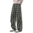 thumbnail image 3 of Mens Classic Plaid Pants Straight Leg Casual Trousers Pleated Front Relaxed Retro Black Pant, 3 of 5