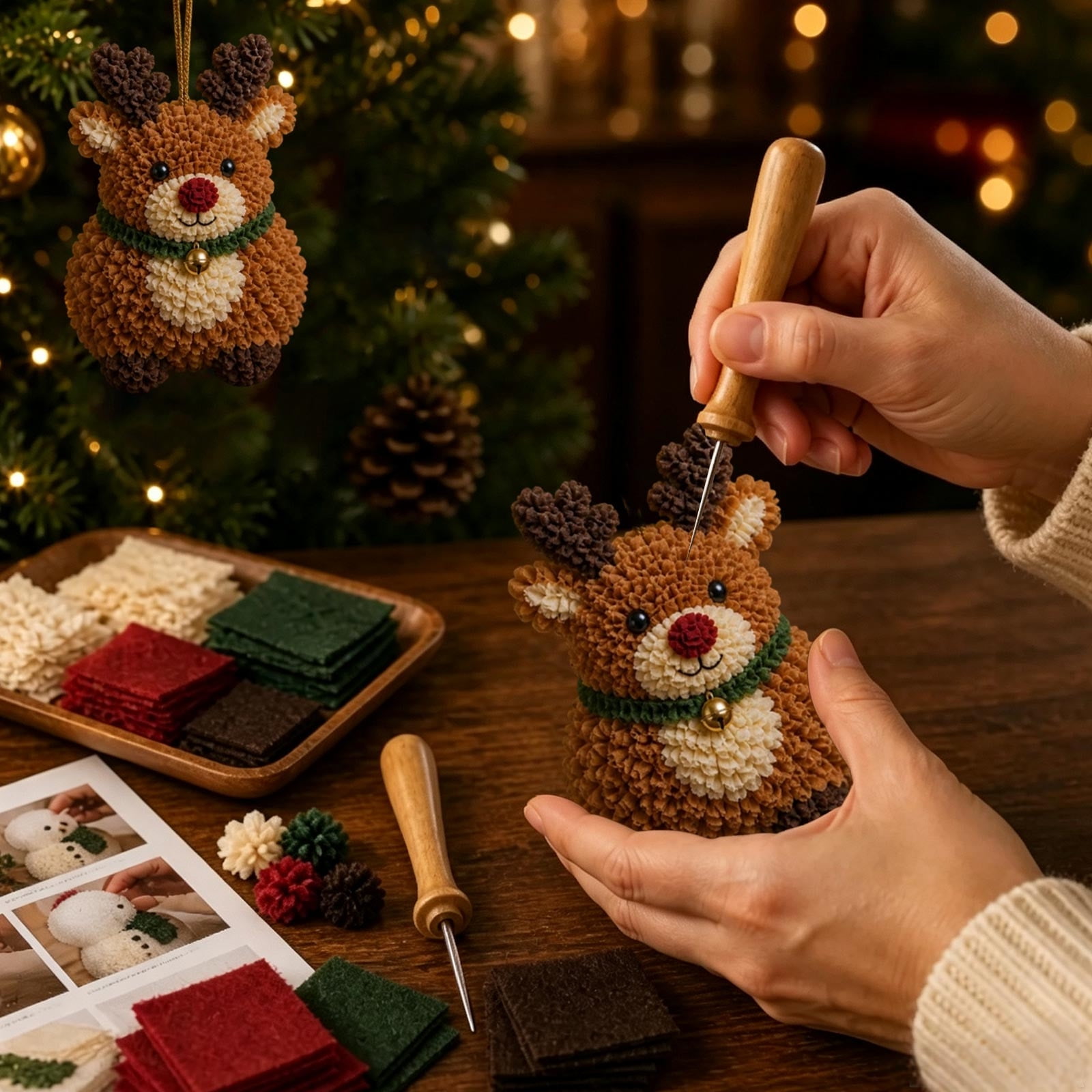 DIY Hand Stitched Ornament Kit Holiday Embroidery Decoration Set with Fabric Materials Tools Beginner Friendly Handmade Christmas Hanging Craft Gift (Multicolor)