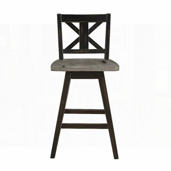2-Piece Solid Rubberwood Counter Height Dining Chairs - Black X-Back with 360-Degree Swivel
