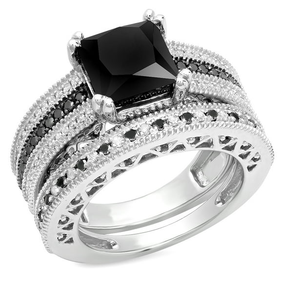 Dazzlingrock Collection 4.75 Carat (ctw) Sterling Silver Black & White Diamond Ladies Bridal Engagement Ring Set, Size 8
