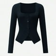 thumbnail image 6 of cfhntfmh Women Knit Ribbed Fitted Button down Cardigan Square Neck Tops Long Sleeve Going out Tops Fall Clothes, 6 of 6