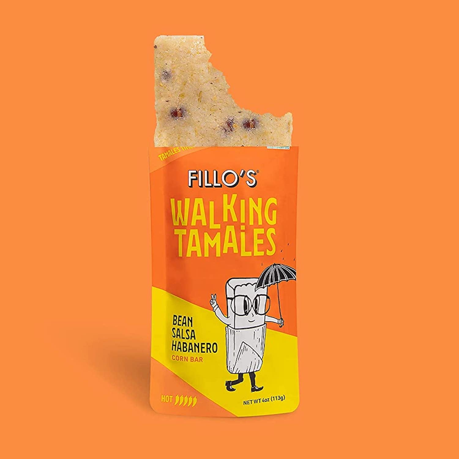 (3 pack) FILLO'S Walking Tamales Bean Salsa Habanero Tamale, 4 oz, (Shelf-Stable)