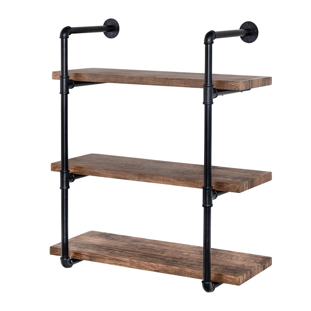 3Tier Black Industrial Wall Shelf