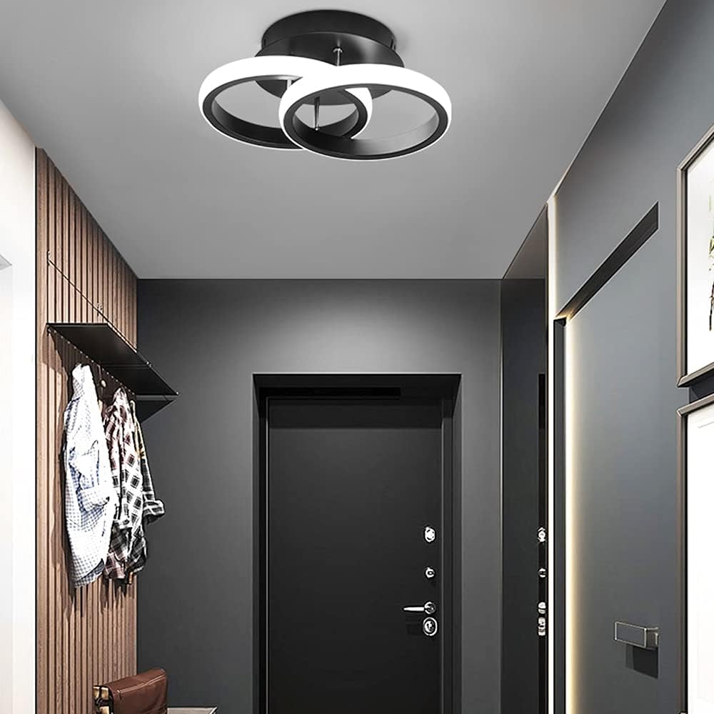 LED Ceiling Light Modern Ceiling Lamp Black Rings Simple Ceiling Light Fixture LED for Corridor Kitchen Stairs Hallway Study Room Bedroom Living Room，22W Cool White Light 6000K