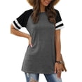 thumbnail image 3 of TEMOFON Womens Color Block T Shirts Contrast Short Sleeve Tops Summer Casual Loose Tunic Top Gray Tees, 3 of 6