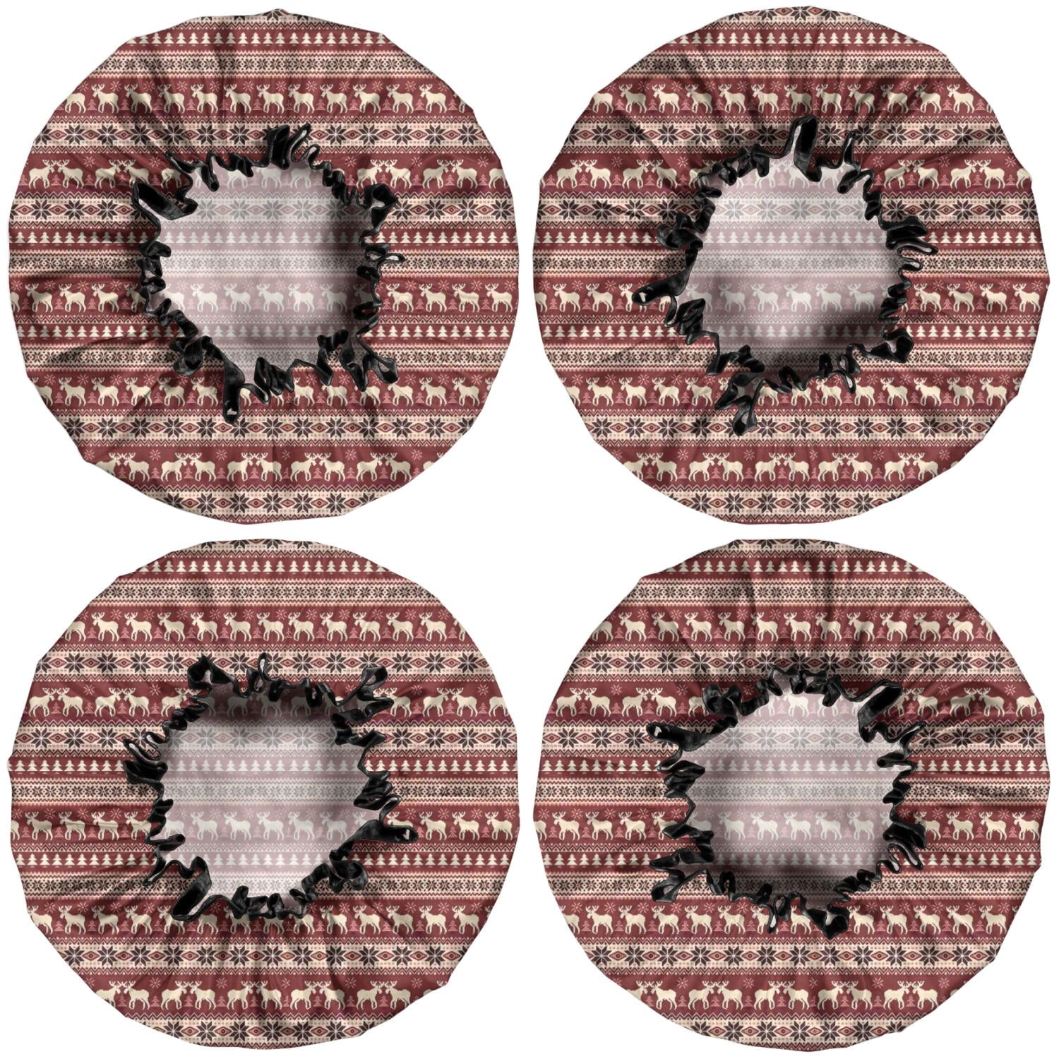 Shower Caps,Red Christmas Reindeer Pattern Waterproof Shower Cap for Women 4 Pieces,Double Reusable Hair Cover for Shower PEVA Elastic Stretch Hem