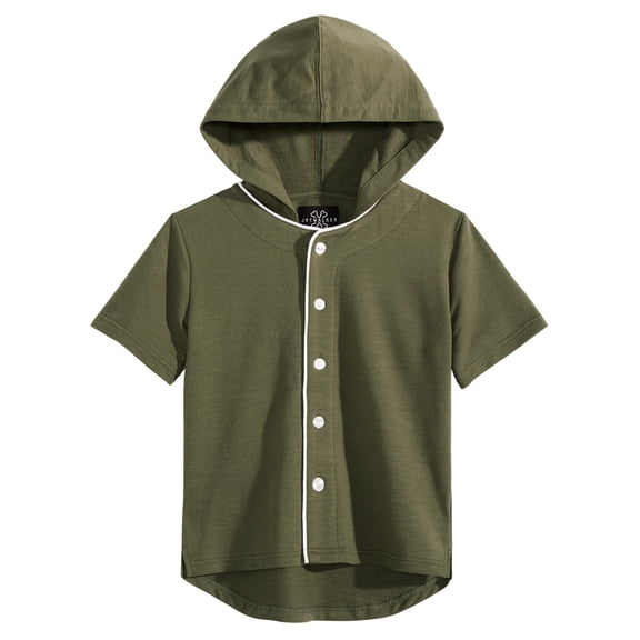 Jaywalker Big Kid Boys Hooded Baseball Jersey,Olive,XL