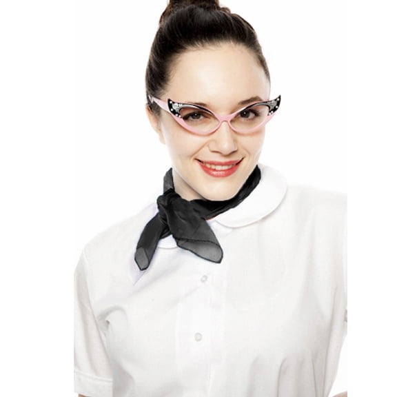 White Peter Pan Collar Blouse & Black Sheer Scarf - 50s Retro Set - Size Xsmall
