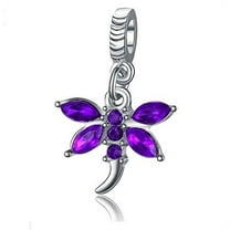 Buckets of Beads Purple Rhinestone Dragonfly Dangle Charm Fits Most Major Charm Bracelets For Women Girls