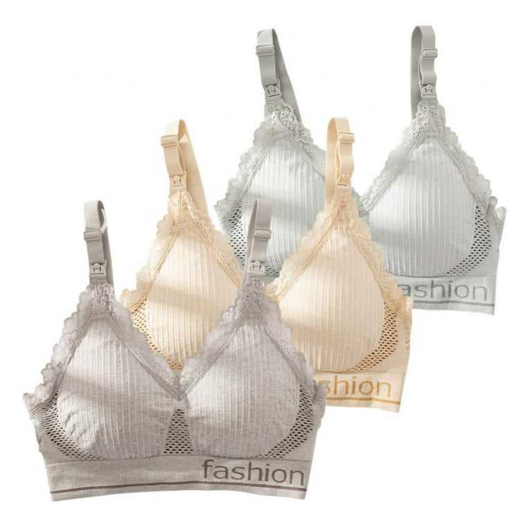 Spdoo 3 Pack Women Nursing Bra Wireless Padded Underwear Lace Trim Mesh  Hollow Out Maternity Bralette for Breastfeeding