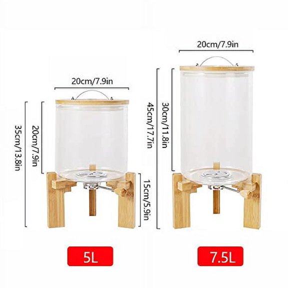 Flour and Cereal Container, 5L Rice Dispenser with Wooden Stand and Lid, Glass Food Storage Organizer for Kitchen