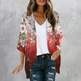 thumbnail image 2 of CFLVAEK Plus Size Womens Cardigans Trendy Floral Print Kimono Cardigan Casual 3/4 Sleeve Open Front Cover Ups Elegant Curved Hem Clothing Red S, 2 of 6